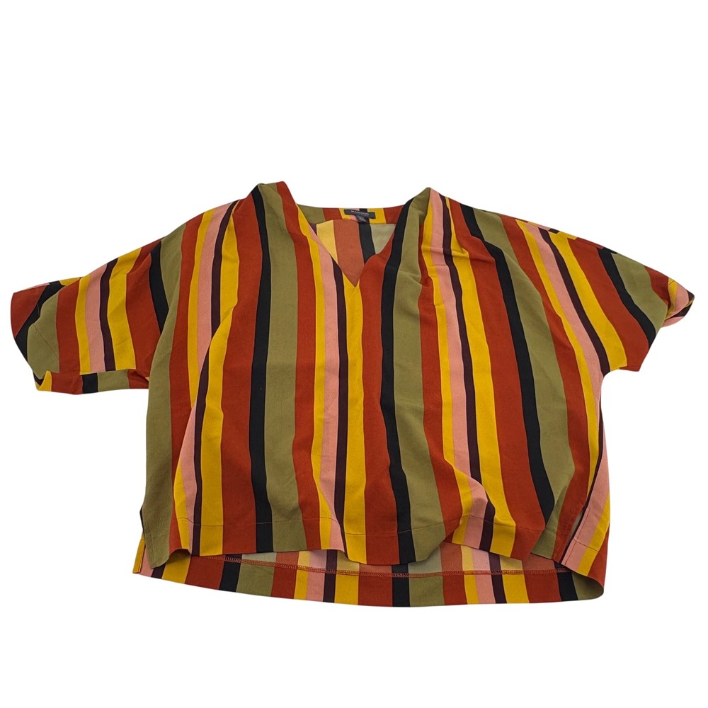 Madison Womens Vertical Stripe V-Neck Dolman‎ Sleeve Blouse Multicolor Size L